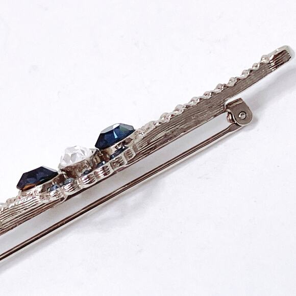 Vintage Mid Century Blue Rhinestone Bar Brooch Edwardian Revival Elegant Pin - Picture 11 of 11